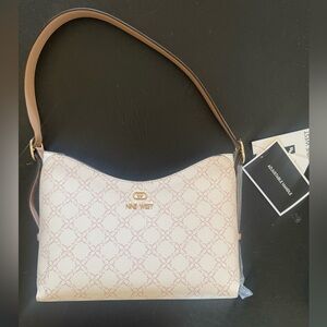 NWT Nine West Pink Logo Cream & Taupe Signature Shoulder Small Hand Bag